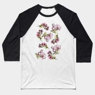 Pink Spring Flowers set, Art Nouveau flower pattern, nature, Magnolia and Cherry Blossom, Pastel, Watercolor style Baseball T-Shirt